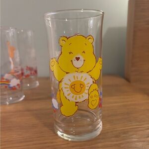 Care Bears Funshine Bear drinking glass from a 1983 Pizza Hut collector's series